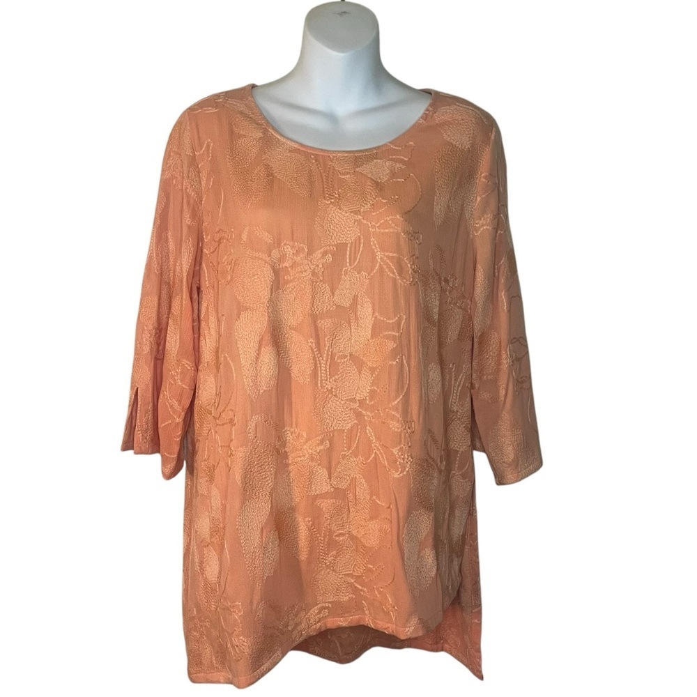 Soft Surroundings peach embroidered assymetrical hem tunic size M